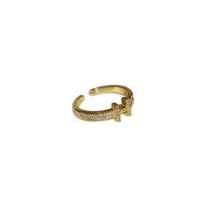 Elegant 18k gold plated open ring with sparkling zirconia H-letter design for women