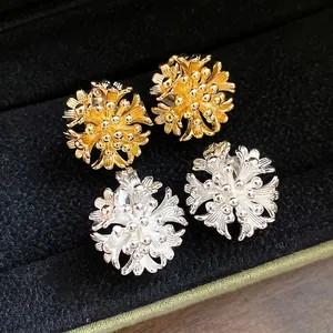 Elegant 18k gold and silver plated flower cluster ear clips for women in a luxury display