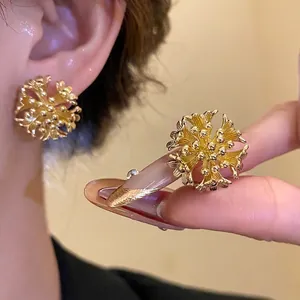 Elegant 18k gold plated flower cluster stud earrings with a minimalist chic design