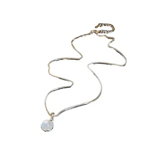 Elegant minimalist round resin pendant necklace with polished silver chain for women