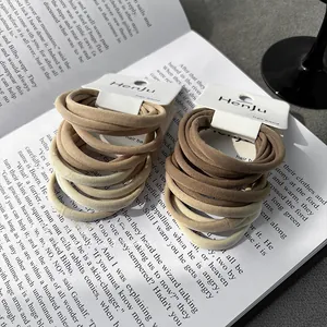 Set of minimalist high elastic hair ties in neutral earthy tones for women