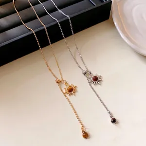 Vintage Halskette mit Tigerauge-Sonnenanhänger und verstellbarer Kette in Gold und Silber