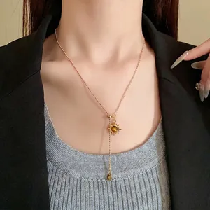 Vintage Sonnen-Halskette mit Tigerauge-Stein, verstellbare Goldkette für Damen.