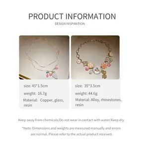 Product details showing size, weight, and materials for two crystal pendant necklaces.