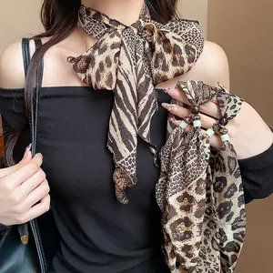 Women Halter Chiffon Scarf Necklace Leopard Python Animal Print Handmade Long Ribbon Choker Fashion Jewelry Neck Decor