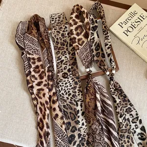 Stylish animal print silk scarf necklace with leopard and python patterns