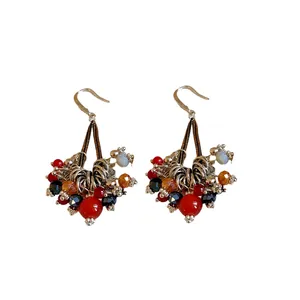 Bohemian style ethnic earrings with colorful glass beads and zircon dangle design.
