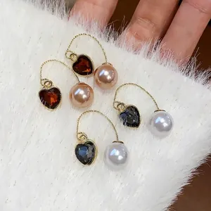 French Vintage Heart Rhinestone Artificial Pearl Ear Hook Earrings Gold Plated Alloy Elegant Light Luxury Jewelry For Women