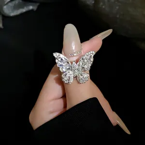 Elegant sparkling full zircon butterfly ring with exquisite crystal inlay for women