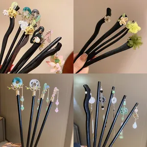 New Chinese Style Wooden Flower Tassel Hairpin Vintage Ancient Hair Stick For Hanfu Qipao Women Hair Accessories Jewelry