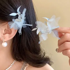 Pince à Cheveux Papillon en Maille Fleur avec Strass Douce Pince Bec de Canard Accessoires de Cheveux en Alliage pour Femmes