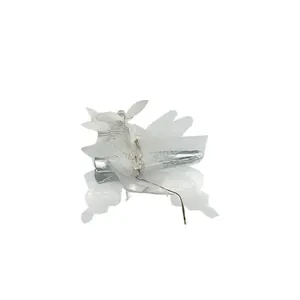 Barrette papillon élégante en résille blanche avec perles de cristal et pince métal