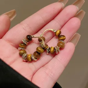 Elegant 18K gold plated tiger eye stone hoop earrings for women fashion accessories