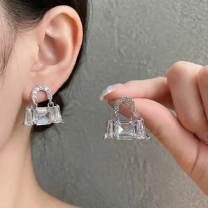 Luxury Alloy Handbag Pendant Stud Earrings With 925 Sterling Silver Earring Post Elegant Rhinestone Earrings For Women