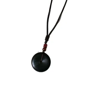 Collana con ciondolo a ciambella nera retrò Ping An Kou stile etnico con cordino regolabile