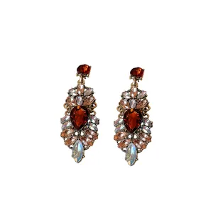 Boucles d'oreilles pendantes style vintage avec strass gouttes d'eau et tige argent