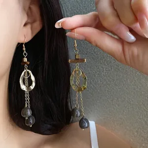 Ethnic Vintage Irregular Wood Round Hollow Dangle Earrings For Women Gold Tone Alloy Silver Earring Post Jewelry Gift