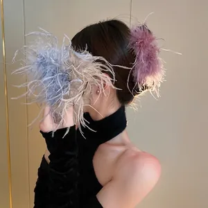 Elegant Ostrich Feather Hair Claw Clip Fluffy Fashion OL Style Handmade Feather Hair Accessory For Women Party Hair Clip