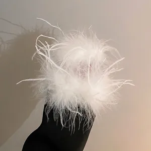 Fairy style white ostrich feather hair claw clip for elegant side hair styling