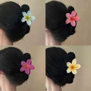 Candy Color Plumeria Flower Hair Claw Clip Translucent Gradient Acrylic Hair Catch Styling Accessory For Women Daily Summer Beach Decor