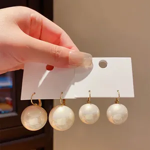 Orecchini Monachella con Perla Artificiale Grande Vintage Francese Eleganti Orecchini Geometrici Oro per Donna Gioielli da Festa High Sense Regalo