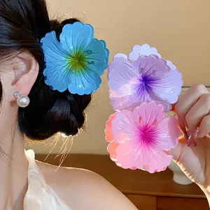 Large Flower Shark Clip Pleated Stripe Acrylic Hair Claw Exquisite Dopamine Color Hair Grip For Women Thick Hair Accessories