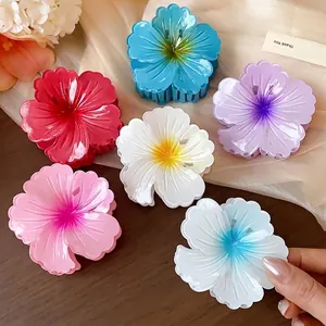 Elegant large flower hair claw clips with pleated texture in multiple vibrant colors