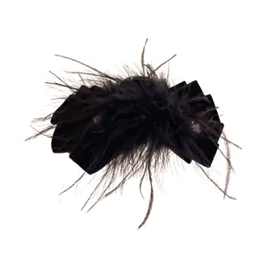 Elegante pinza per capelli in piume nere con fiocco di strass per acconciature moda