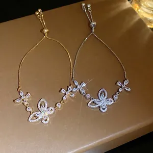 Elegant zircon butterfly bracelets in gold and silver with adjustable sliding chains
