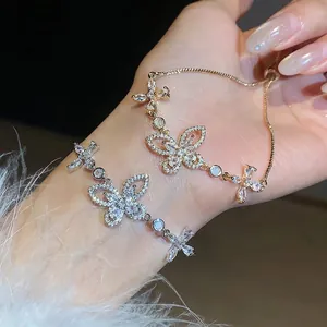 Elegant French style zircon butterfly bracelet with adjustable chain for women