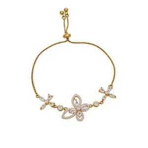 Elegant gold butterfly bracelet with zircon accents, adjustable French style jewelry
