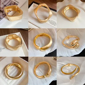 Brazalete De Metal Para Mujer Minimalista Irregular Geométrico Pulido Oro Plata Brazalete De Puño Con Bisagra Joyería Regalo