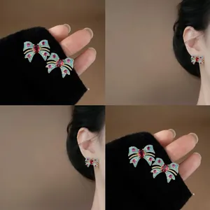 Pendientes de Botón de Lazo Elegantes Retro Francés para Mujer de Cobre con Circonia Incrustada Joyería con Poste de Plata Accesorio