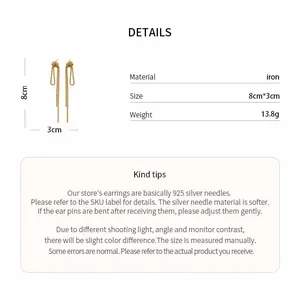 Detailed product specifications for gold chain knot fringe earrings with dimensions