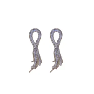 Sparkling silver needle zircon geometric tassel earrings for women