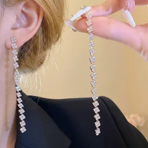 Luxury Square Tassel Rhinestone Drop Earrings For Women 925 Sterling Silver Earring Post Copper Inlaid Wedding Accessory