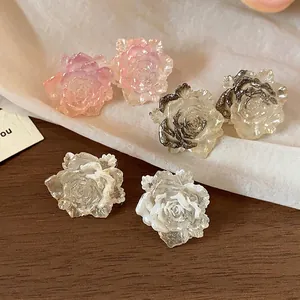 Sweet Resin Flower Stud Earrings With 925 Sterling Silver Earring Post Minimalist Rose Floral Ear Jewelry For Women
