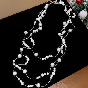 Elegante collana di perle francese a più strati con perline di strass scintillanti