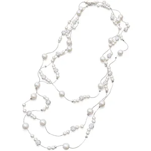 Elegante collana di perle a strati stile francese con perline di cristallo scintillanti