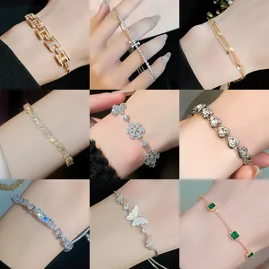 Luxury Alloy Zirconia Flower Bracelet For Women Korean Adjustable Bolo Chain Bracelet Heart Snowflake Design Fashion Jewelry Gift