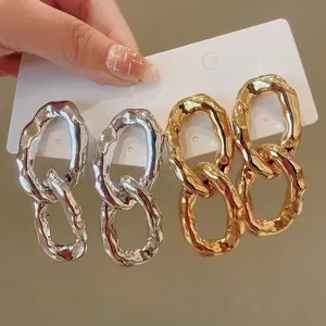 Minimalist Irregular Double Linked Ellipse Earrings With 925 Sterling Silver Earring Post For Women Alloy Electroplated Geometric High End Fashion Jewelry