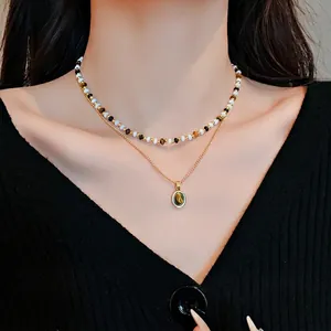 Collana a Strati di Perline in Pietra Occhio di Tigre Vintage Placcata Oro Stile Maillard Elegante Gioielli per Donna Regalo