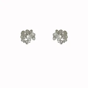 Elegant micro-set silver ear bone clips with sparkling crystals for non-pierced ears design