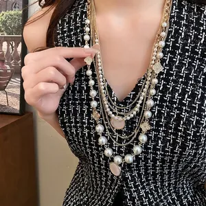 Damen Luxus Mehrlagig Vergoldet Künstliche Perle Quaste Halskette Elegant Eingelegt Strass Kleeblatt Anhänger Schmuck