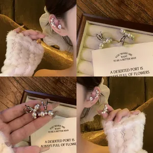 Korean Style Zirconia Artificial Pearl Ear Clip For Women Luxury Elegant Silver Color Non-Pierced Ear Bone Clip