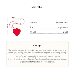 Detail view showing material specs and size for the heart leather necklace pendant