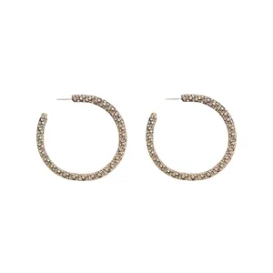 Sparkling full rhinestone paved geometric hoop earrings for women with retro chic style