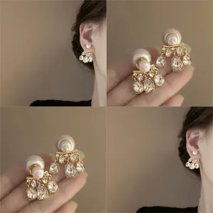 Pendientes de Botón de Perla Artificial Estilo Francés Vintage Gota de Agua Strass Para Mujer Joyería Chapada en Oro Poste de Plata