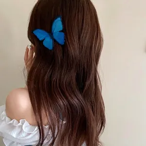 Women's Forest Style Butterfly Hair Clip Blue Gradient Duckbill Clip Niche Design Pastoral Fashion Hair Accessories