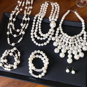 Exquisite French vintage multi-layer pearl necklace and bracelet jewelry set details